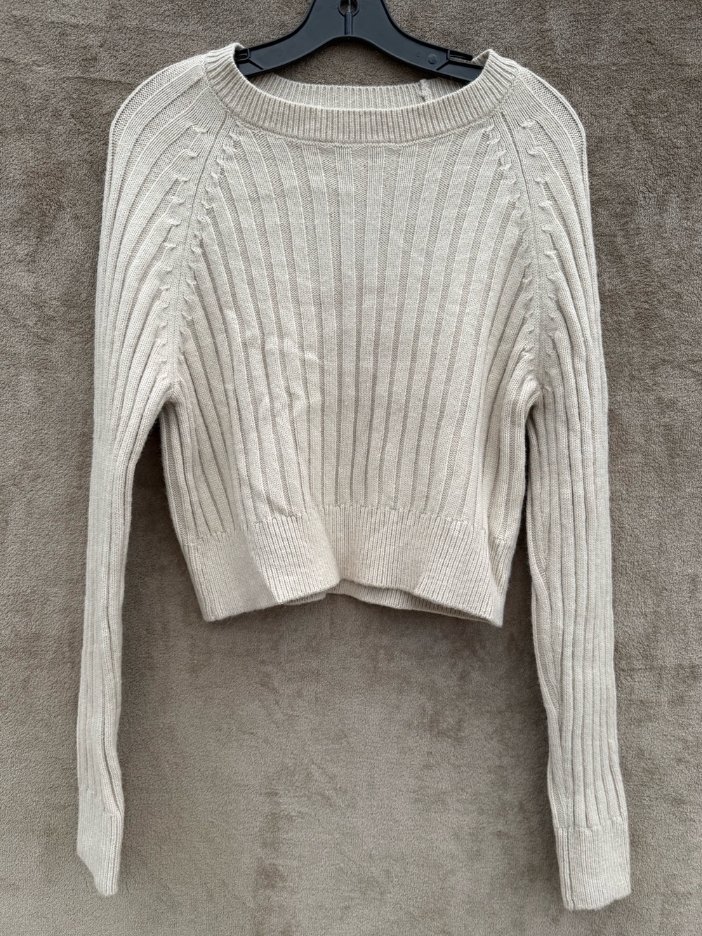 She + Sky Ribbed Cropped Crewneck Sweater in Cream